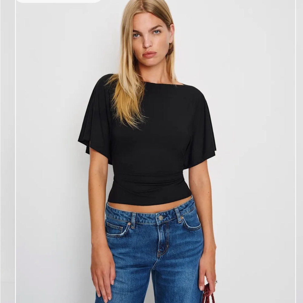 Reformation Black Flutter Sleeve Blouse